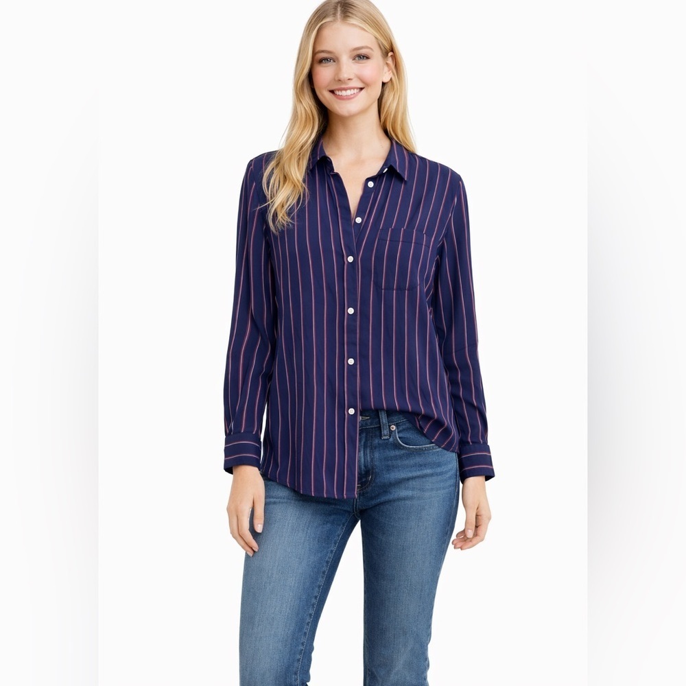 Grayson The Hero Button Down Flannel Shirt Striped Women's Size 01 XS Navy